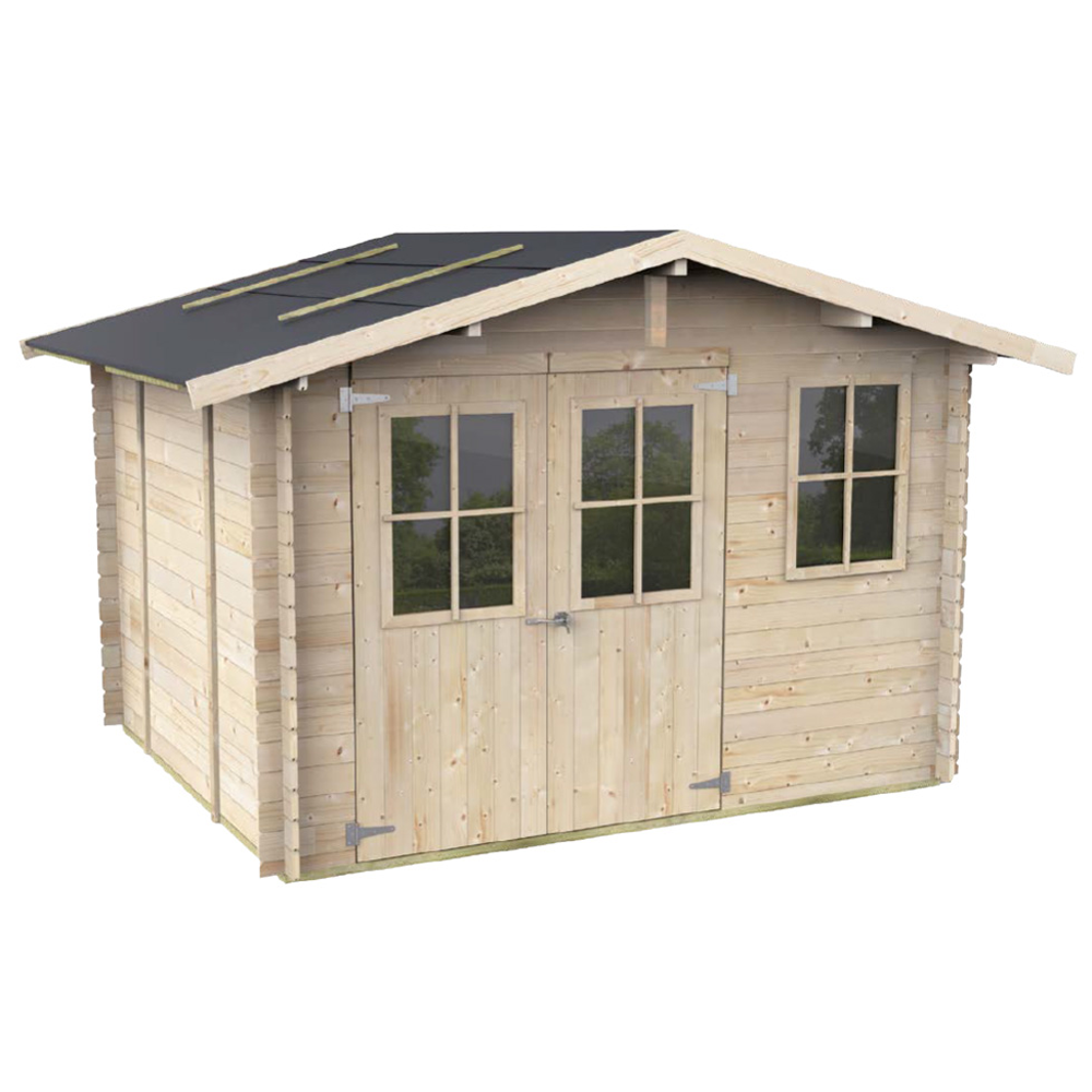 alce cortona express 296x249 abri de jardin en bois avec fenêtres et porte à double battant 296x249x220 cm